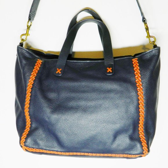 Tory Burch $595 33007 Softy Whipstitch Medium Leather Tory Navy Tote - Picture 7 of 9